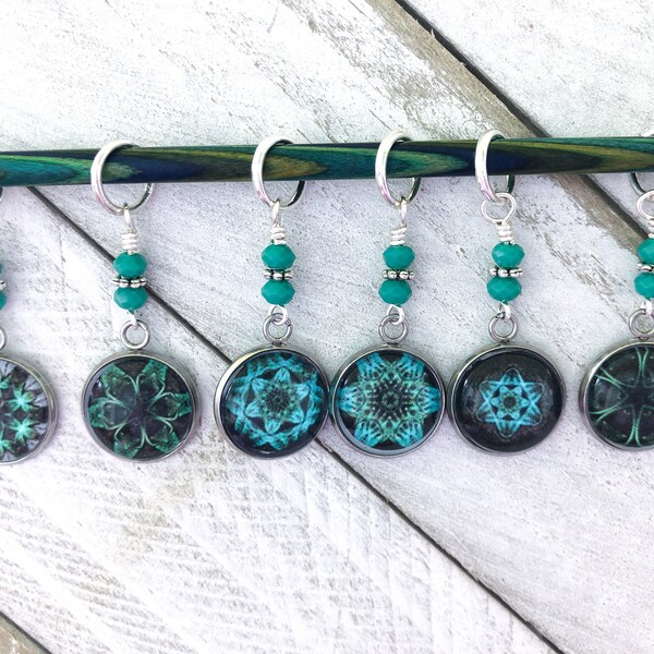 Mandala Stitch Markers for Knitting and Crochet, Gifts for Knitter, Choose Rings or Clasps, Stitch Markers for Knitting Mom