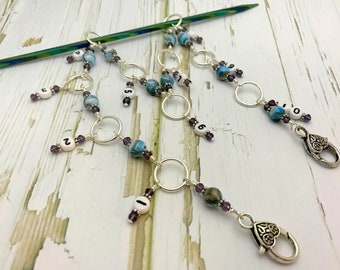 Stormy Blue Grey Row Counter Chain for Knitting | Snag Free | Gift for Knitters