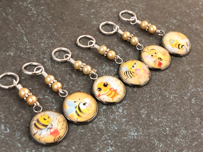 Honey Bee Stitch Markers for Knitting, Select Clasps for Crochet, Gift for Knitters, Snag Free Beaded Stitch Marker, Progress Keeper image 9