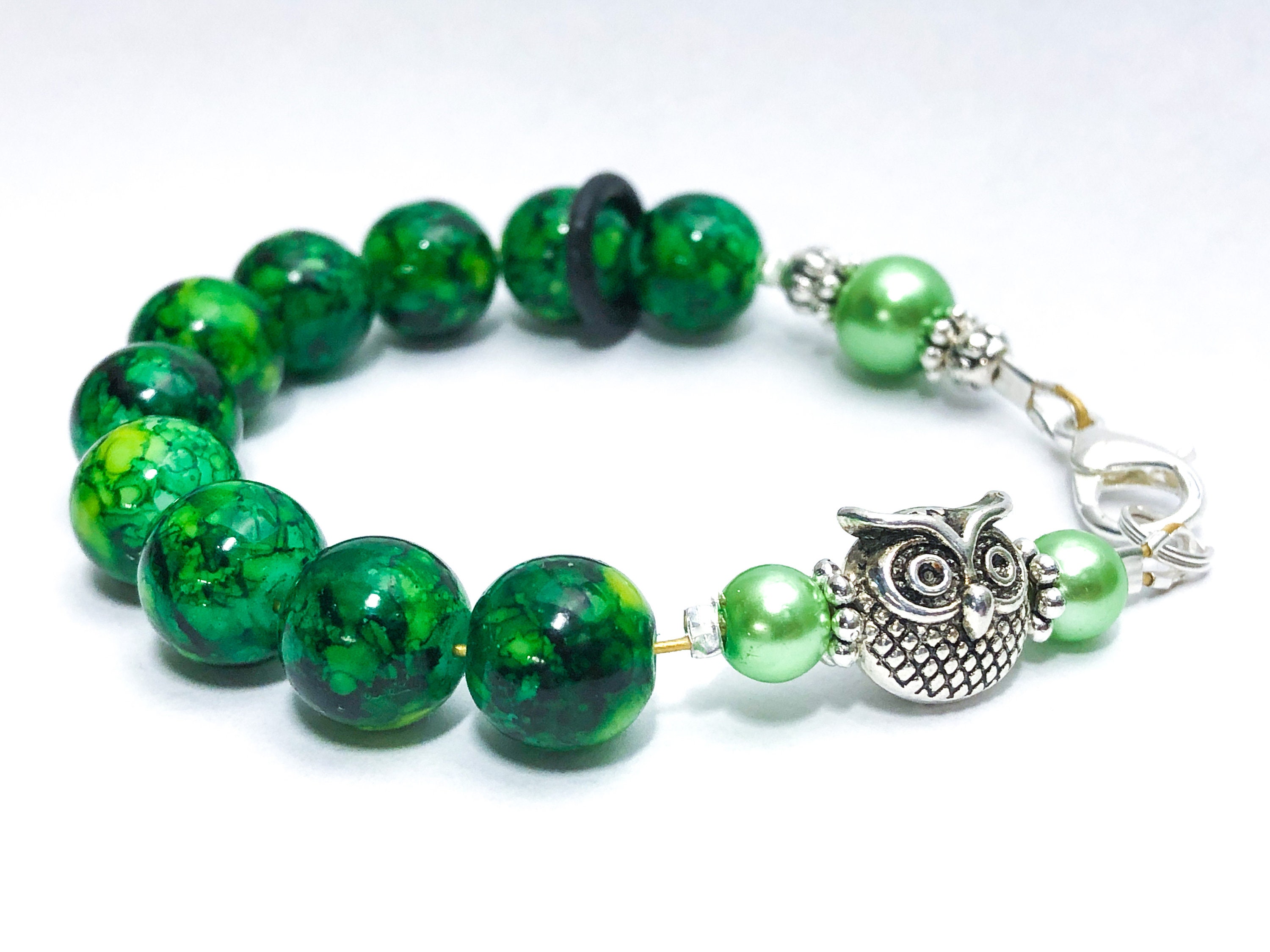 Owl Abacus Bracelet: Jade Bead Row Counter for Knitting