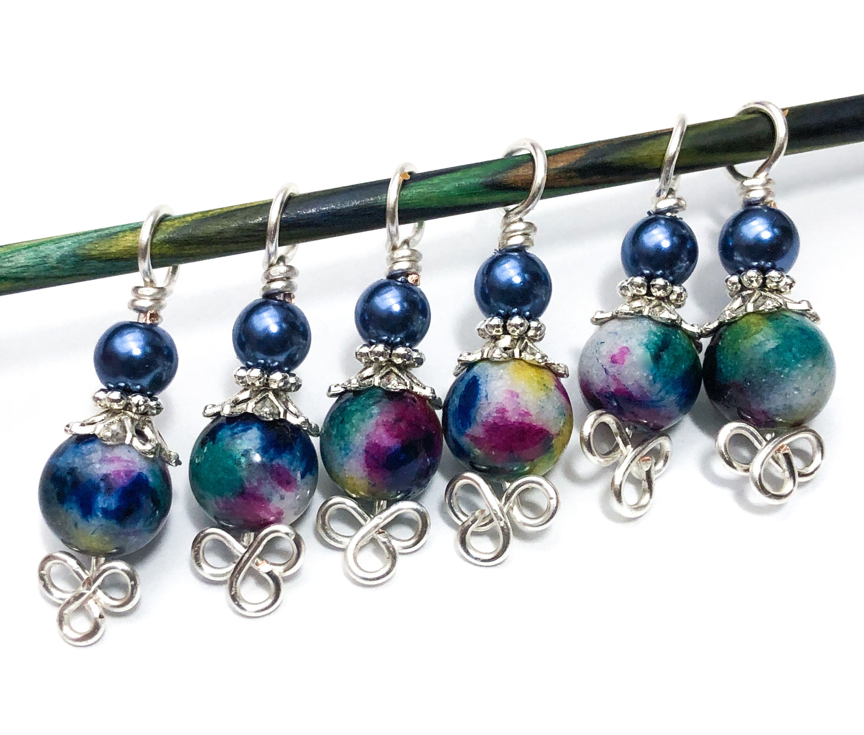 Celtic Ritual Markers Celtic Knot Stitch Markers: Rainbow Jade Beads, Knitting Progress ...