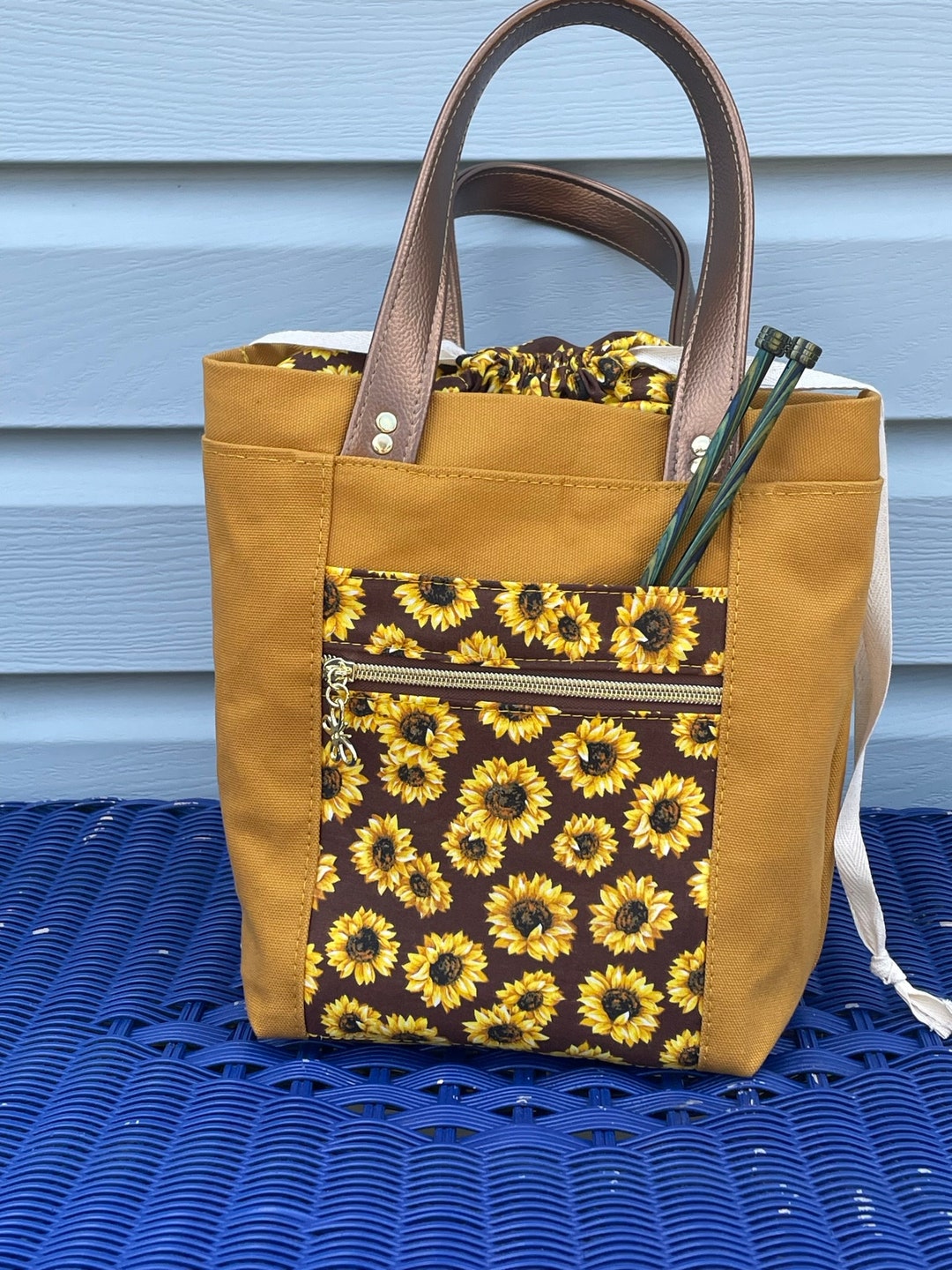 Sunflower Drawstring Tote Bag for Your Knitting and Crochet Etsy