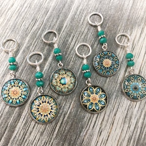 Boho Mandala Stitch Markers for Knitting, Select Clasps for Removable Crochet Markers, Bohemian Style Mandala, Gift for Knitter, Snag Free