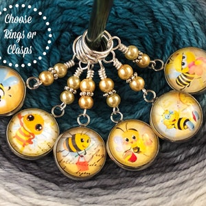 Honey Bee Stitch Markers for Knitting, Select Clasps for Crochet, Gift for Knitters, Snag Free Beaded Stitch Marker, Progress Keeper image 1