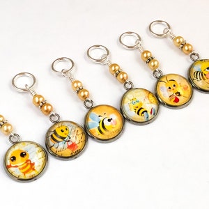 Honey Bee Stitch Markers for Knitting, Select Clasps for Crochet, Gift for Knitters, Snag Free Beaded Stitch Marker, Progress Keeper image 6