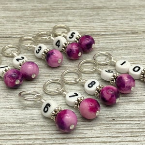 Jade Stitch Markers with Numbers for Knitting or Crochet, Row Counter, Progress Keeper, Choose Rings or Clasps, Mother&#39;s Day Gift