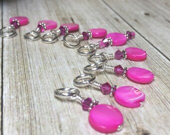 Bubblegum Pink Stitch Marker Charms for Knitters, Snag Free Knitting Rings, Gift for Knitters, Progress Keepers for Knitting Projects