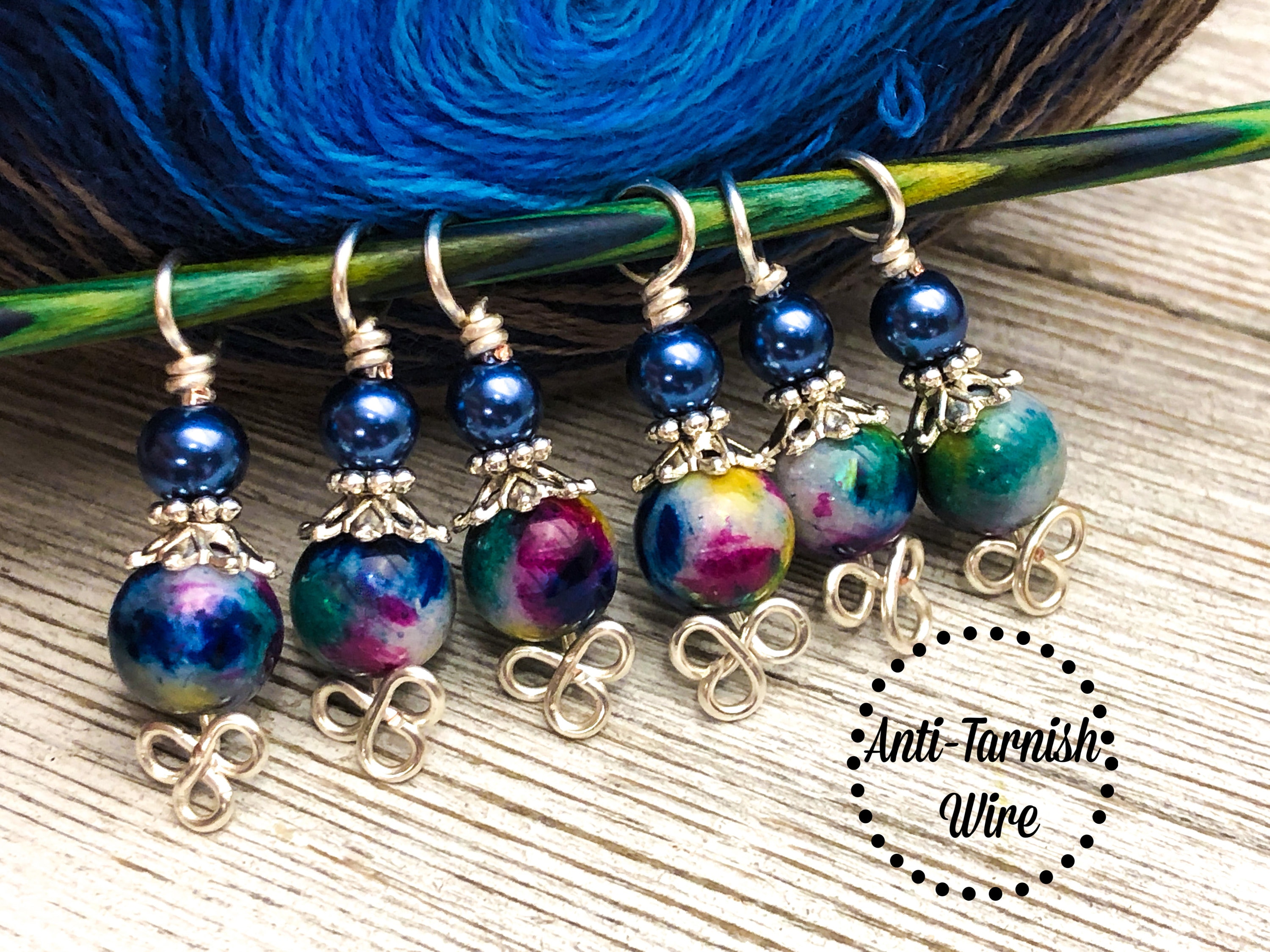 Celtic Ritual Markers Celtic Knot Stitch Markers: Rainbow Jade Beads, Knitting Progress ...