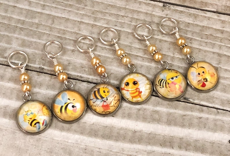 Honey Bee Stitch Markers for Knitting, Select Clasps for Crochet, Gift for Knitters, Snag Free Beaded Stitch Marker, Progress Keeper image 10