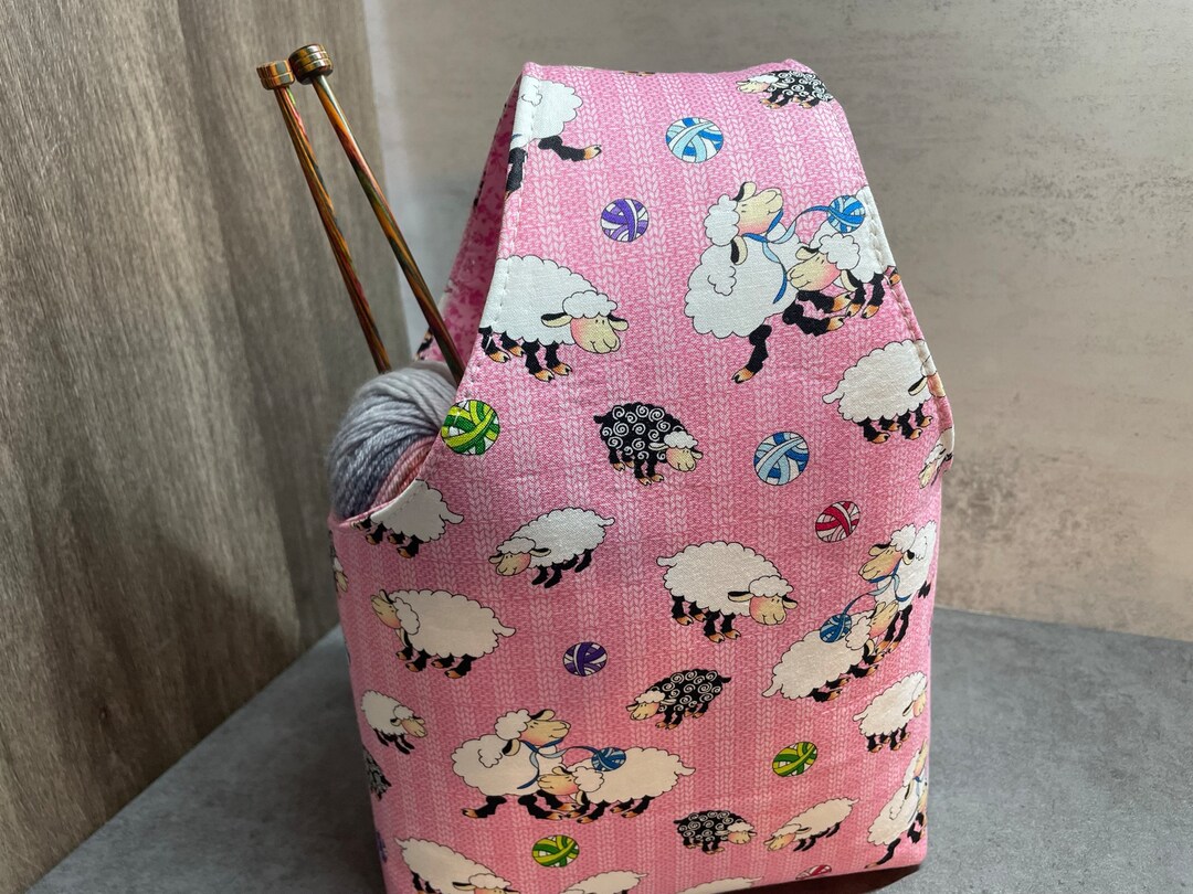 Walk Around Knitting Project Bag, Sheep Print Tote, Crochet Project Bag