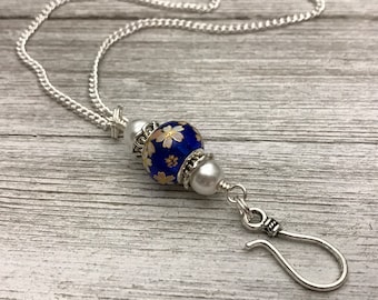White Flowers Portuguese Knitting Necklace for Knitters, Anti Tarnish Silver Chain, Birthday Gift for Knitting Grandmother