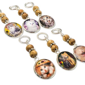 Cute Kitten Stitch Markers For Knitting and Crochet, Select Clasps or Rings, Gift for Knitter,  Animal Stitch Marker, Pet Gift for Cat Lover
