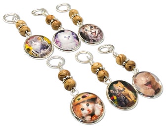 Marcadores de punto de gatito: accesorios para tejer a crochet, regalo para amantes de los gatos