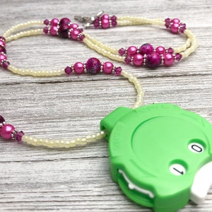 Fuschia Locking Row Counter Necklace, Wearable Stitch Counter, Gift for Knitting Wife, Beaded Row Counter