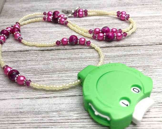 Fuschia Locking Row Counter Necklace, Wearable Stitch Counter, Gift for Knitting Wife, Beaded Row Counter
