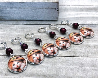 Marcadores de punto de gato para tejer: anillos antienganches, cierres de crochet