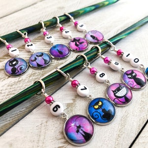 10-20 Number Stitch Markers for Knitting, Black Cat Progress Keepers, Crochet Stitch Marker with Clasps, Set of 10 or 20, Mother&#39;s Day Gift