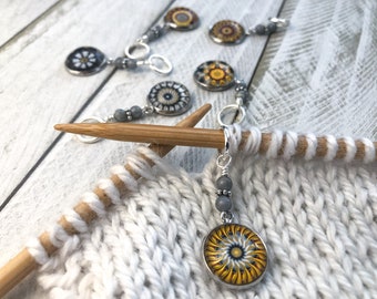 Mandala Stitch Markers for Knitting or Crochet, Gift for Knitter, Set 6-20, Rings or Clasps, Mother's Day Gift for Knitter