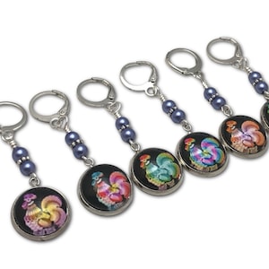 Rooster Stitch Markers: Knitting Crochet Gift, Locking Rings