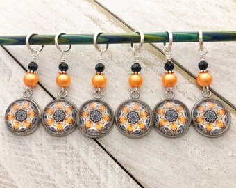 Saffron Medallion Progress Keepers for Knitting, Select Clasps for Crochet Stitch Markers, Gift for Knitters, Fractal, Knitting Mom Gift