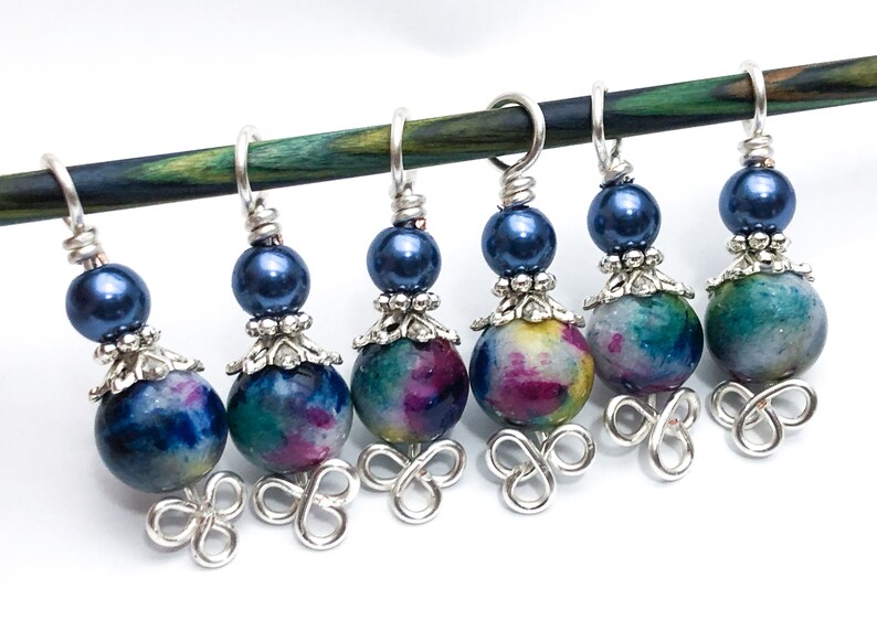 Celtic Ritual Markers Celtic Knot Stitch Markers: Rainbow Jade Beads, Knitting Progress ...