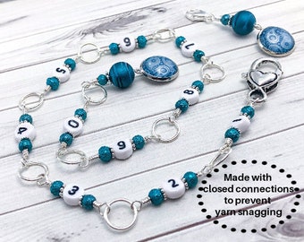 Teal Paisley Knitting Row Counter Chain: Progress Keeper & Stitch Markers