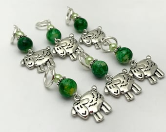 Sheep Stitch Markers for Knitting, Gift for Knitter, Select Clasps for Crochet Markers, Beaded Progress Keeper, Animal Knitting Marker