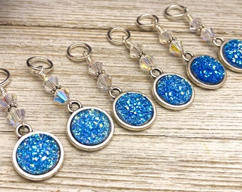 Druzy Stitch Markers For Knitting or Select Clasps for Crochet, Snag Free Ring Sizes for Needles US3-US15, Knitting Gift, Progress Keeper