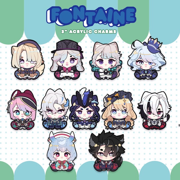 Genshin Impact Charms - Fontaine Freminet, Lyney, Lynette, Furina, Charlotte, Neuvillette, Clorinde, Navia, Arlecchino, Focalors