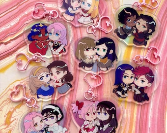 Yuri Anime Acrylic Keychain - Utena anthy Mizisua Shiznat Korrasami Homura Madoka CaitVi Ship charm