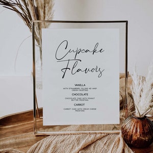 Cupcakes Flavors Sign, Cake Table Sign, Cupcake Menu Sign, DIY Rustic Wedding Sign,Editable Wedding Cupcake Sign,Simple Reception Template