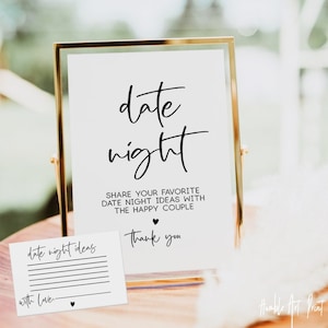 Date Night Card Template,Modern Date Night Ideas Card, Date Night Ideas Sign, Bridal Shower Newlywed Date Night Card Insert, Bridal Shower