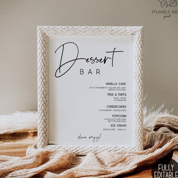 Elegant Dessert Bar Sign Template, Minimalist Dessert Menu Sign, Wedding Dessert Sign, Wedding Dessert Menu Station , Dessert Bar Template