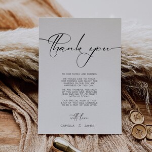 Plantilla de nota de agradecimiento de boda, tarjeta de agradecimiento de boda imprimible, tarjeta de agradecimiento de mesa de boda minimalista, carta de agradecimiento minimalista