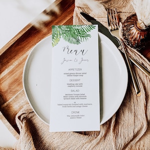 Tropical Menu Template ,Simple wedding DIY menu , Palm Tree Wedding Menu Template,Tropical Wedding Menu Card,Editable Menu Cards for Wedding