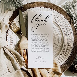 Plantilla de nota de agradecimiento de boda minimalista, carta de agradecimiento minimalista editable, tarjeta de mesa, plantilla de agradecimiento de configuración de lugar de boda