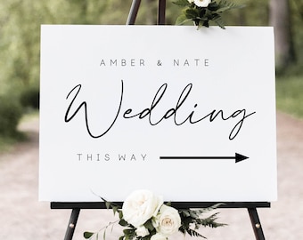 Wedding Direction Sign Template,Wedding this way Sign,Direction Arrow Sign, Editable Ceremony Sign Template,  Modern Parking Sign With Arrow