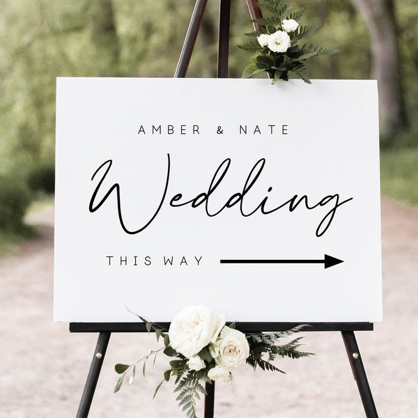 Wedding Direction Sign Template,Wedding this way Sign,Direction Arrow Sign, Editable Ceremony Sign Template,  Modern Parking Sign With Arrow