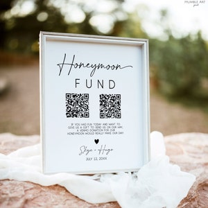 Honeymoon Fund Editable Sign, Honeymoon Fund QR Code Sign, Wedding QR Code Sign Template, Modern Wedding Sign, Wedding Honeymoon Sign