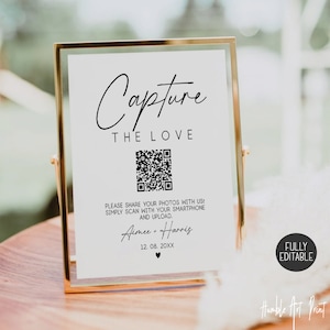 Capture the Love with QR Code Editable Printable, Photo Sign QR Code Template, Customizable  Guest Photo Sharing, QR Wedding Photo Share
