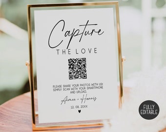 Capture the Love with QR Code Editable Printable, Photo Sign QR Code Template, Customizable  Guest Photo Sharing, QR Wedding Photo Share