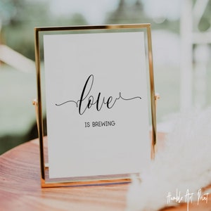 Love Is Brewing Sing, Coffee Bar Sign, Bridal Shower, Wedding Signs, Coffee Station Sign, Wedding Signage, Wedding Favors, Love Is Brewing