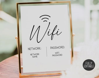 Signe de mot de passe WIFI imprimable, modèle de signe de chambre d'hôtes modifiable, signe Wifi imprimable, signe Wifi, signe de mot de passe WIFI, signe WiFi modifiable