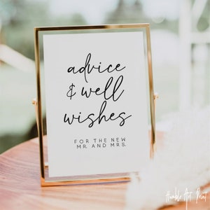 Signo de deseos de boda, signo de boda minimalista moderno, boda de signo de consejo, consejos y deseos para el nuevo señor + señora, plantilla editable, signo de recepción