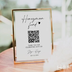 Segno del codice QR del fondo luna di miele, segno del codice QR moderno, segno del fondo della luna di miele del matrimonio, modello stampabile del segno del codice QR del matrimonio