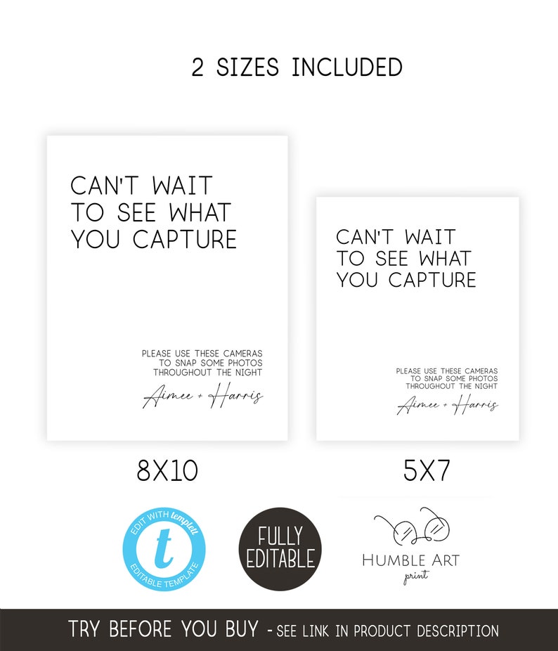 Wedding Disposable Camera Template Sign Can't Wait to See Etsy