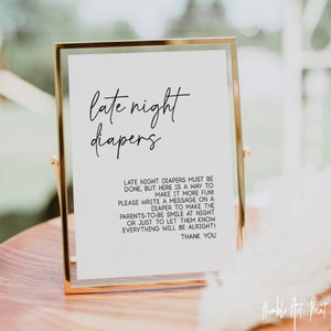 Late Night Diapers Game Sign,Minimalist Late Night Diapers Sign, Modern Diaper Notes,Diaper Thoughts Sign, Decorate a Diaper, Baby Shower