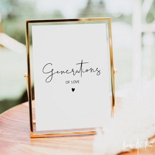 Generaties van liefde teken, familie tafel teken, generaties teken, modern minimalistisch bruiloft teken, liefdevolle gezinnen teken, receptie bruiloft teken