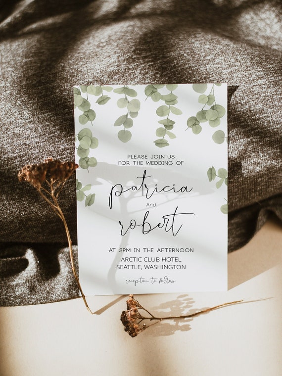 Greenery Wedding Invitation Printable Wedding Invitation Etsy