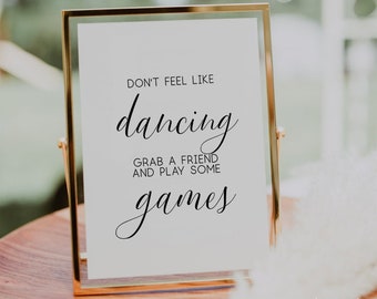 No tenga ganas de bailar signo agarrar a un amigo jugar algunos juegos, signo de recepción boda imprimible, signos de recepción, signos de boda, impresión de boda